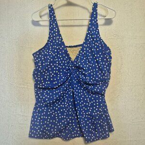 Roxanne Blue Polka Dot Tankini Top 20W 44C Rockabilly Pin Up 50s Vixen Retro